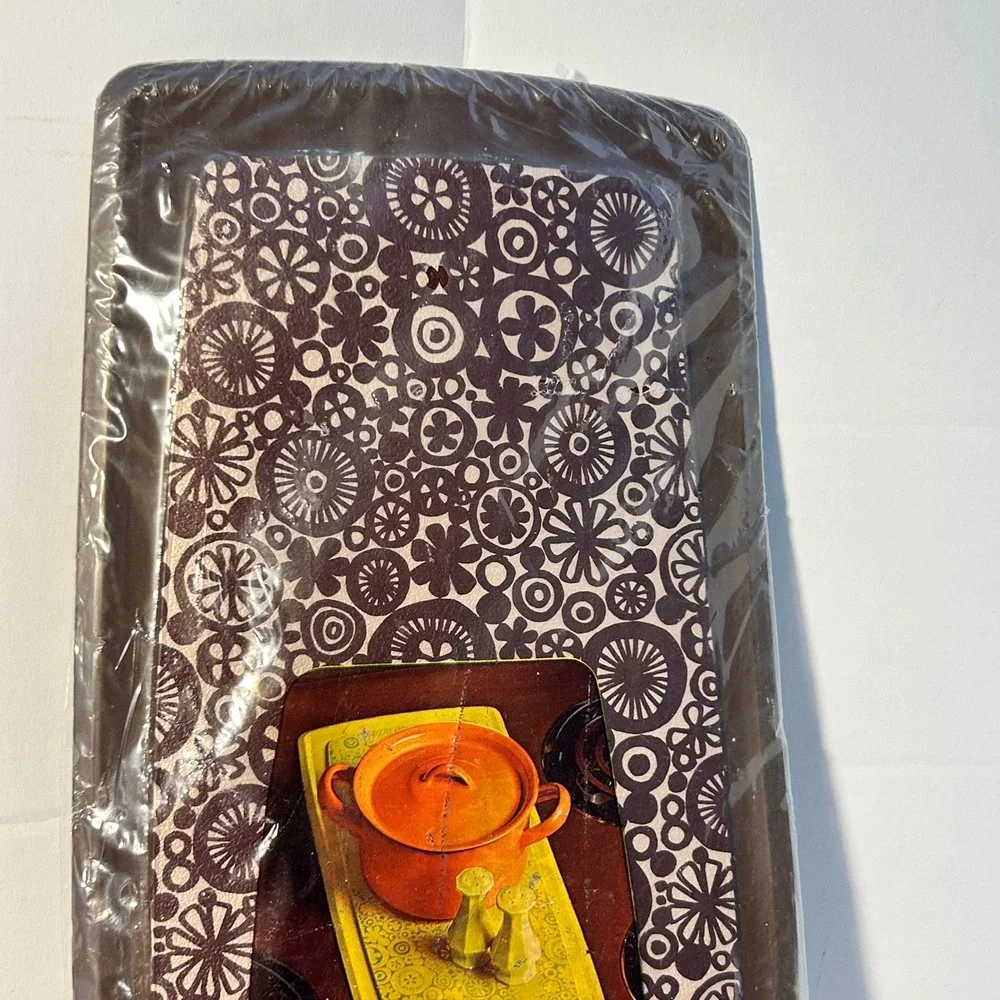 Vintage 1975 Rubbermaid Stove n Counter Mat Brown Floral 1321 Retro Kitchen 19in